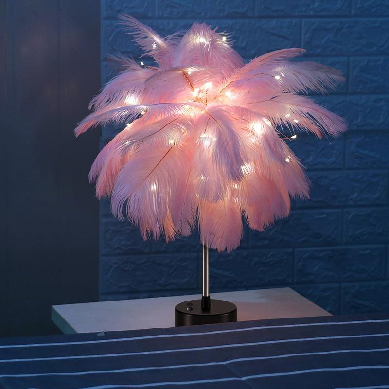 Decorative Feather Table Lamp with Remote-Controlled Lighting
