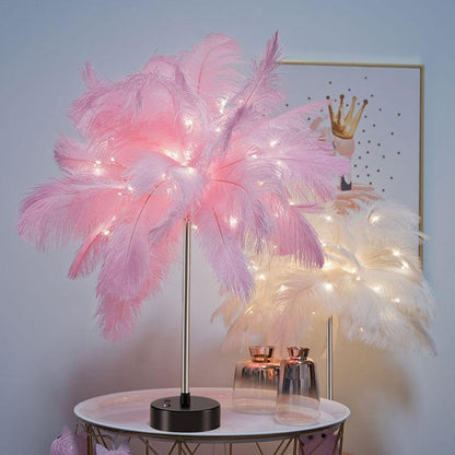 Decorative Feather Table Lamp with Remote-Controlled Lighting
