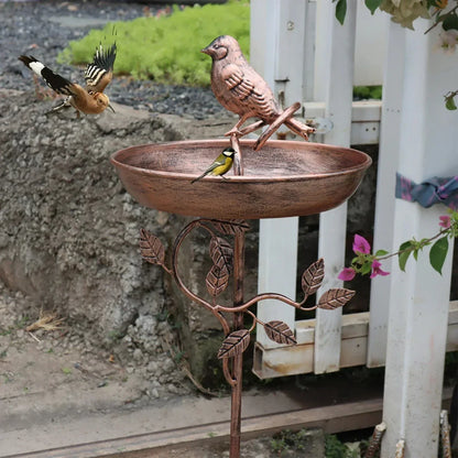 Decorative Metal Bird Bath with Stable Ground Spike for Gardens