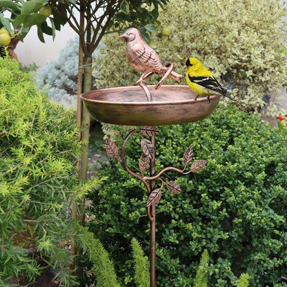 Decorative Metal Bird Bath with Stable Ground Spike for Gardens