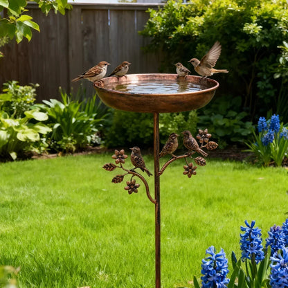 Decorative Metal Bird Bath with Stable Ground Spike for Gardens