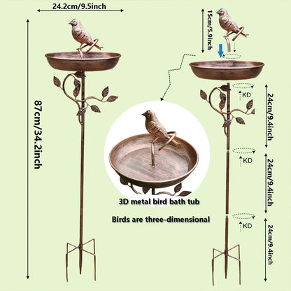 Decorative Metal Bird Bath with Stable Ground Spike for Gardens