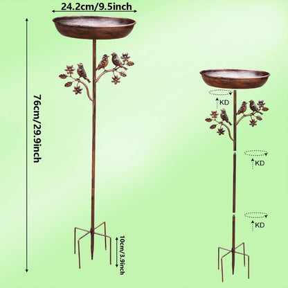 Decorative Metal Bird Bath with Stable Ground Spike for Gardens