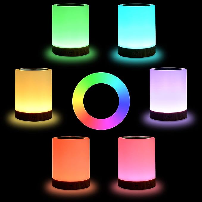 Dimmable LED Bedside Lamp with Touch Control and RGB Lighting