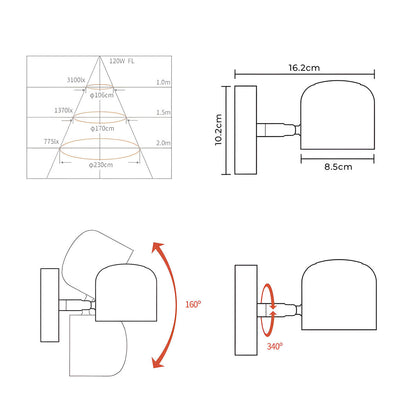 Dimmable LED Wall Lamp with 340° Rotating Head