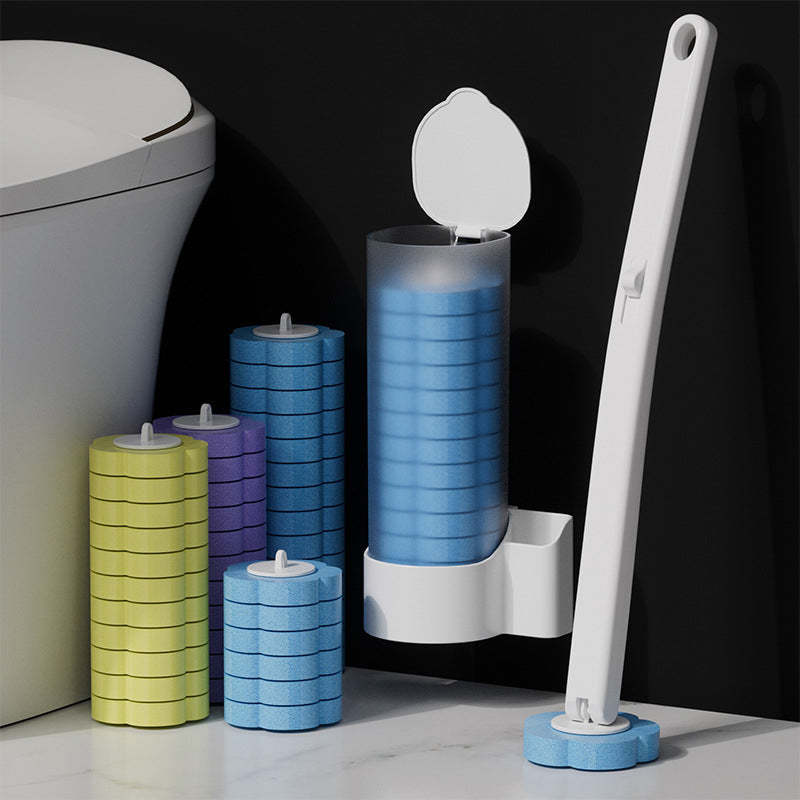 Disposable Toilet Cleaning Brush with Hygienic Sponge Heads and Push Button Release