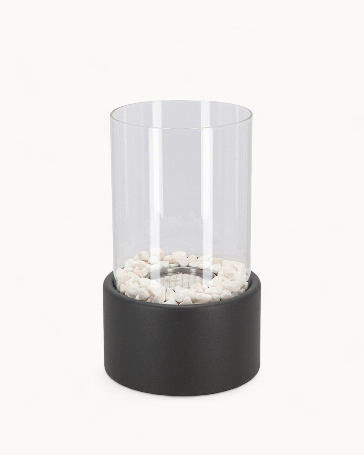 Elegant Metal and Glass Oil Lamp with Open Flame and Decorative Stones