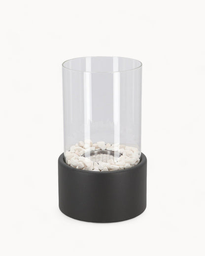 Elegant Metal and Glass Oil Lamp with Open Flame and Decorative Stones