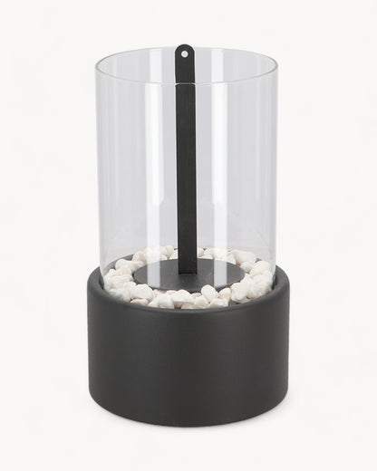 Elegant Metal and Glass Oil Lamp with Open Flame and Decorative Stones