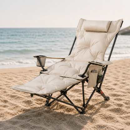 Foldable Reclining Camping Chair with Cushioned Seat and Cup Holder