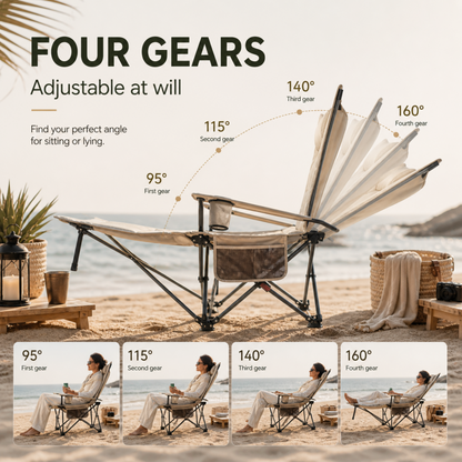 Foldable Reclining Camping Chair with Cushioned Seat and Cup Holder