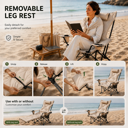 Foldable Reclining Camping Chair with Cushioned Seat and Cup Holder