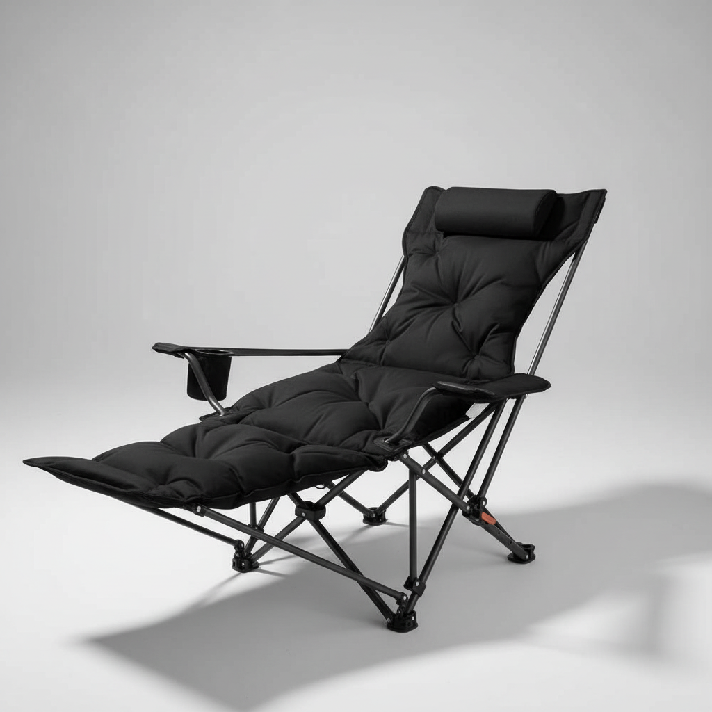 Foldable Reclining Camping Chair with Cushioned Seat and Cup Holder
