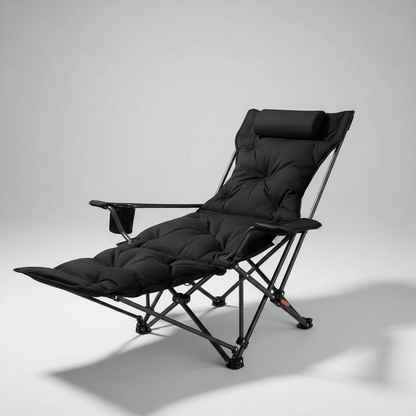 Foldable Reclining Camping Chair with Cushioned Seat and Cup Holder