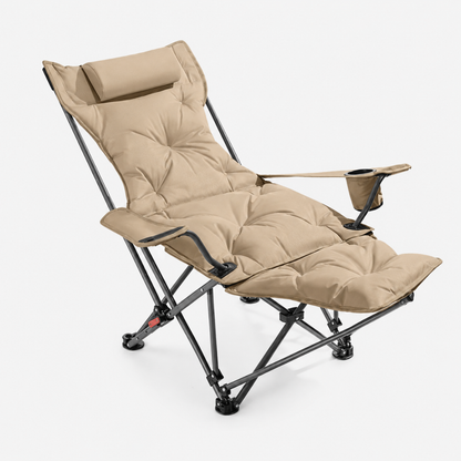 Foldable Reclining Camping Chair with Cushioned Seat and Cup Holder