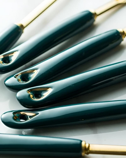 Gold-Finish Stainless Steel Kitchen Utensil Set with Emerald Green Handles
