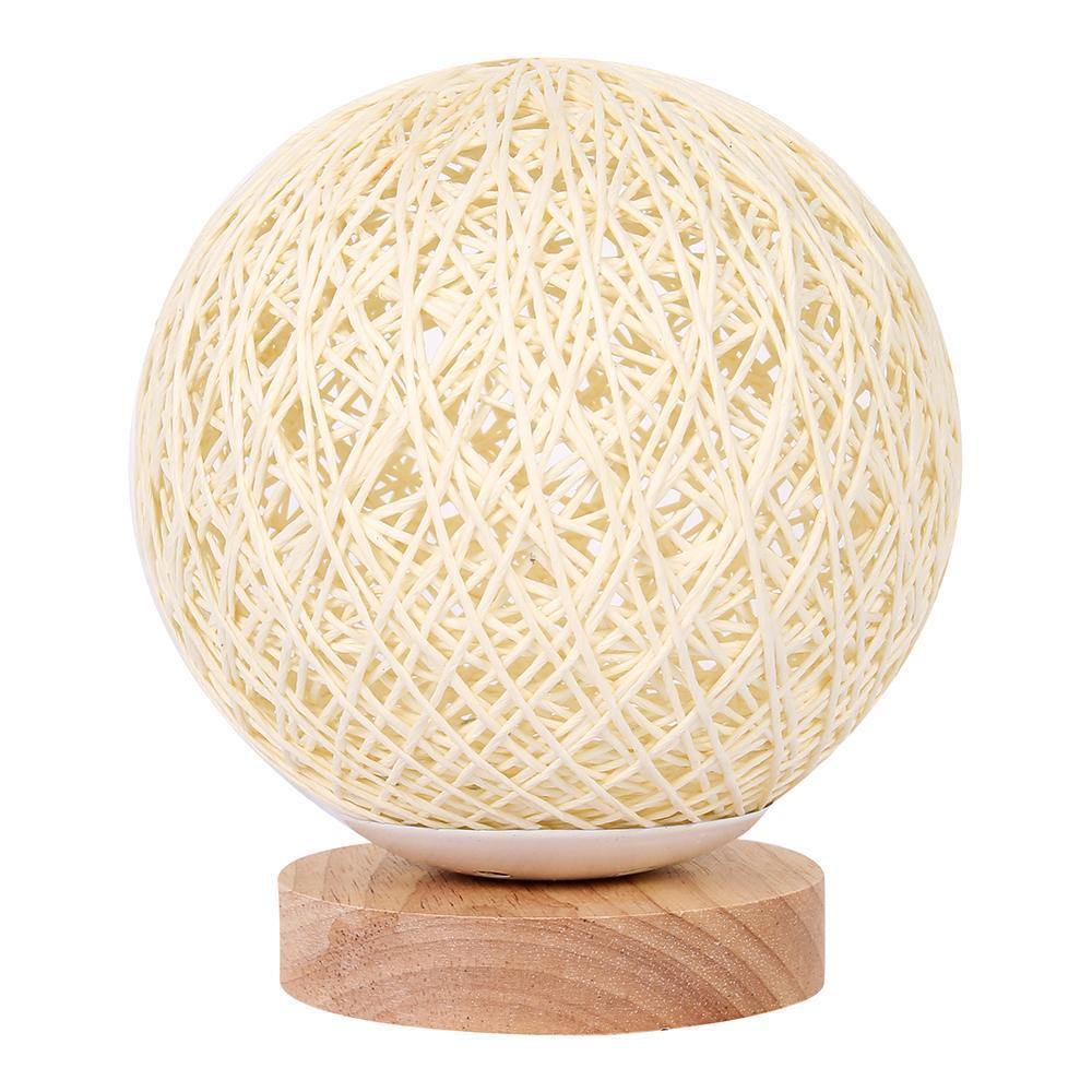 Handcrafted Moon Table Lamp with Linen Shade and Wooden Base