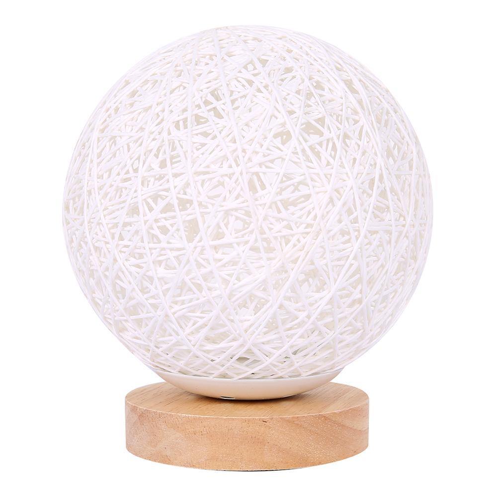 Handcrafted Moon Table Lamp with Linen Shade and Wooden Base
