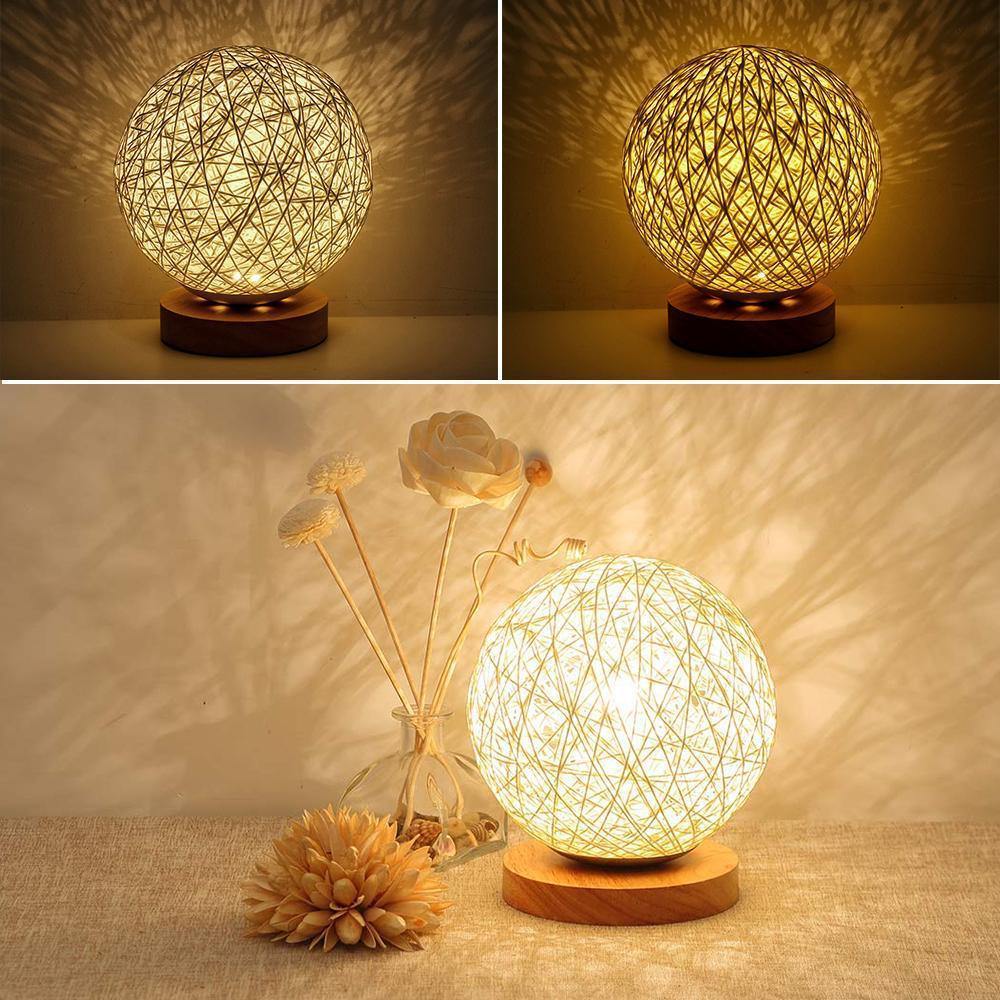 Handcrafted Moon Table Lamp with Linen Shade and Wooden Base