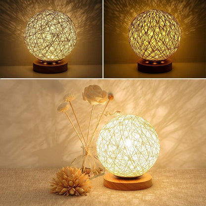 Handcrafted Moon Table Lamp with Linen Shade and Wooden Base