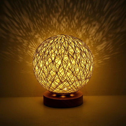 Handcrafted Moon Table Lamp with Linen Shade and Wooden Base