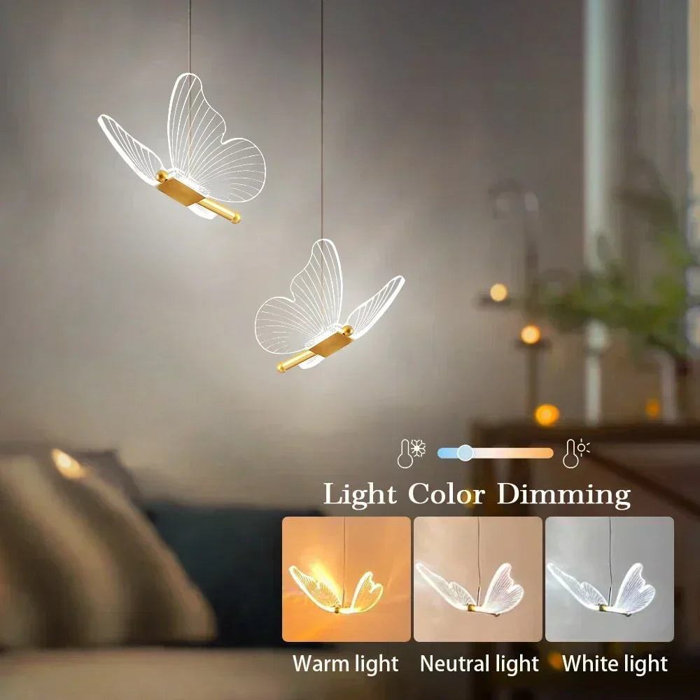 LED Butterfly Pendant Light with Glass and Metal Design