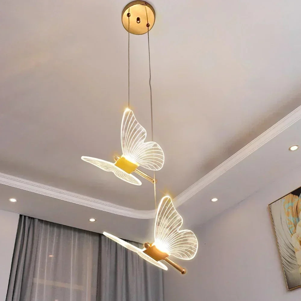 LED Butterfly Pendant Light with Glass and Metal Design