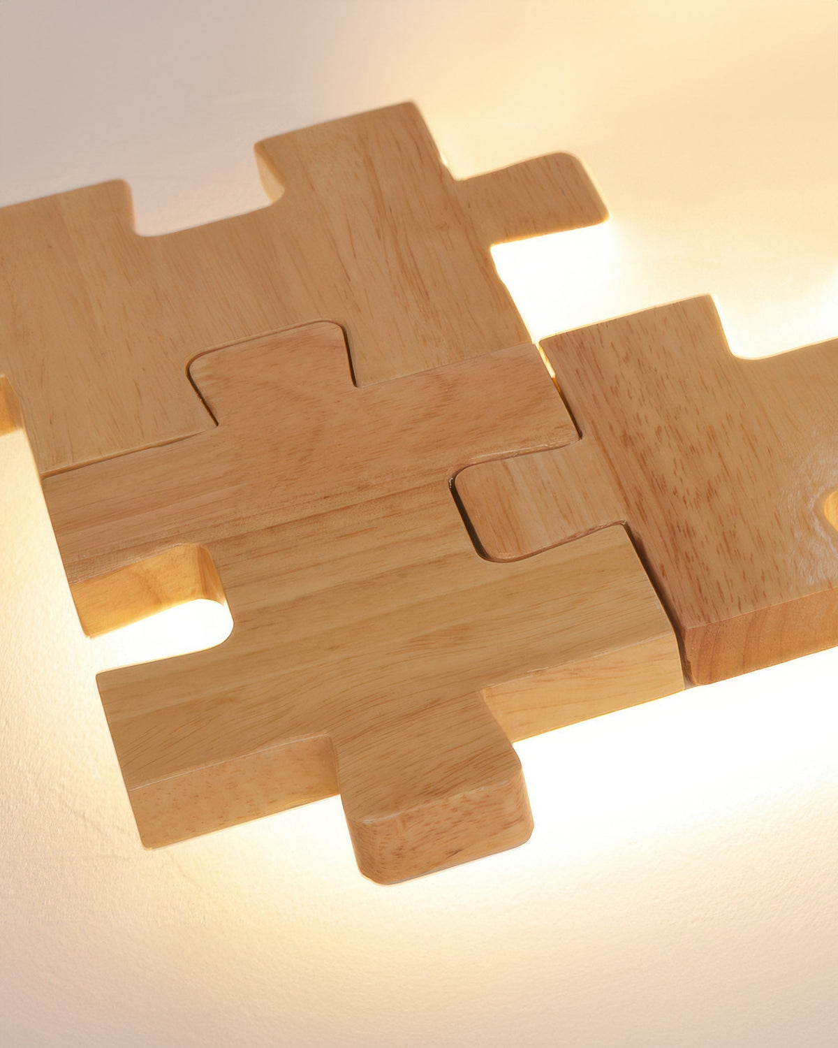 LED Wall Light with Playful Natural Rubberwood Puzzle Design