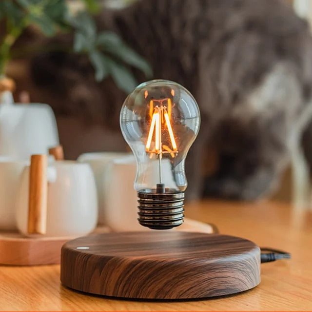 Magnetic Levitation Table Lamp with Walnut Wood Base and Floating LED Bulb