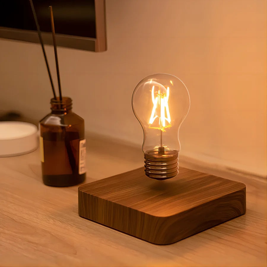 Magnetic Levitation Table Lamp with Walnut Wood Base and Floating LED Bulb