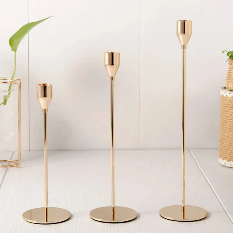 Metal Candle Holders with Gold Finish for Elegant Table Decor