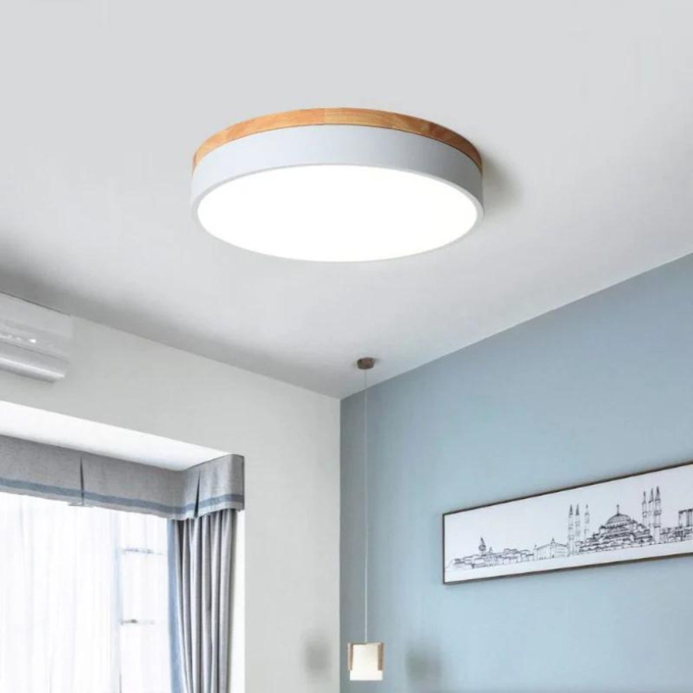 Minimalist Ceiling Light with Natural Wood and Metal Frame