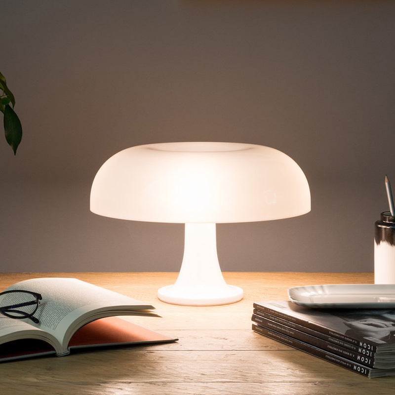 Minimalist Mushroom Table Lamp with Glass and Iron Design