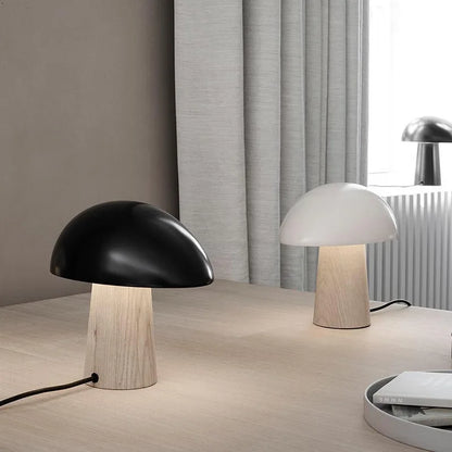 Minimalist Mushroom Table Lamp with Wood Accents