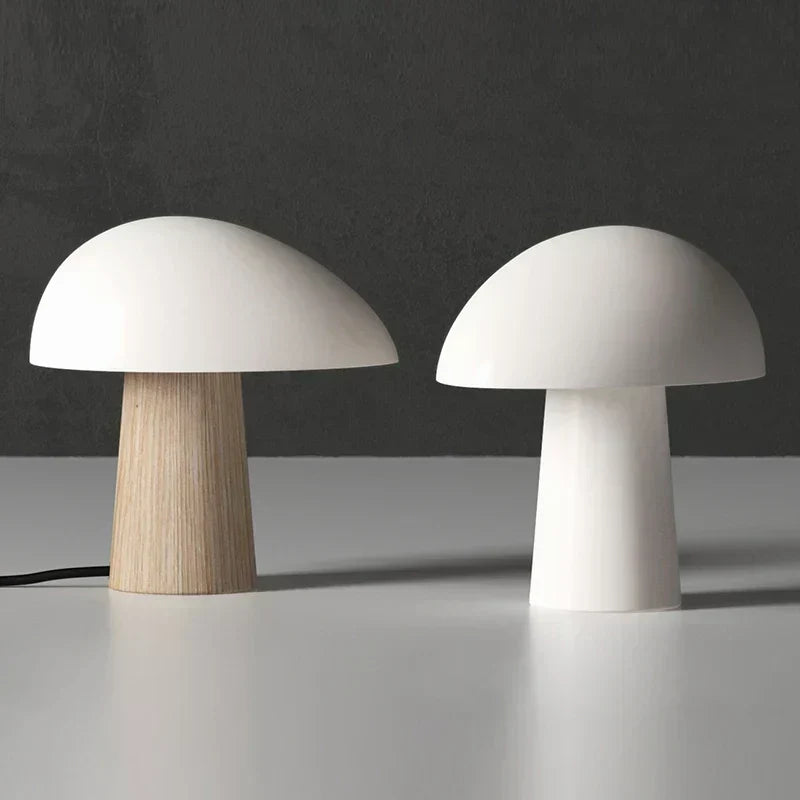 Minimalist Mushroom Table Lamp with Wood Accents