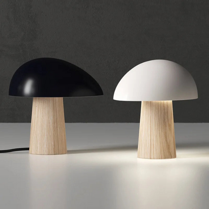 Minimalist Mushroom Table Lamp with Wood Accents