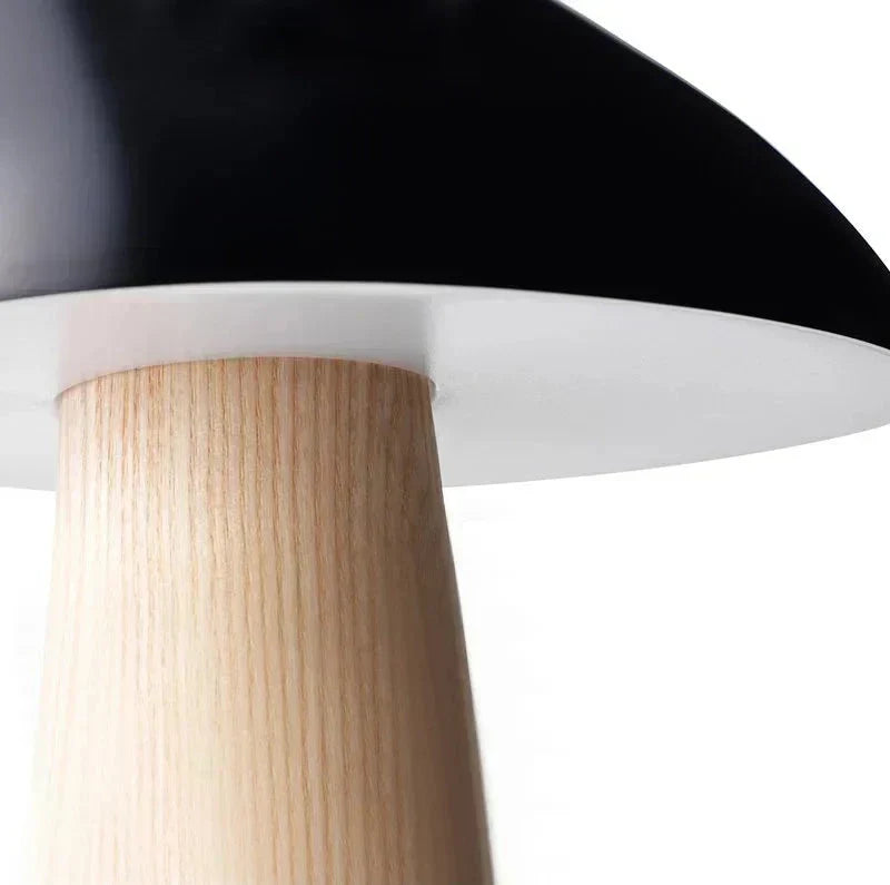 Minimalist Mushroom Table Lamp with Wood Accents