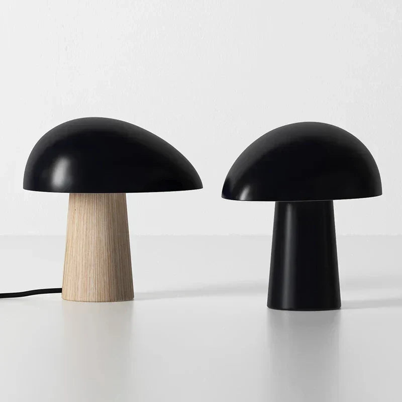 Minimalist Mushroom Table Lamp with Wood Accents