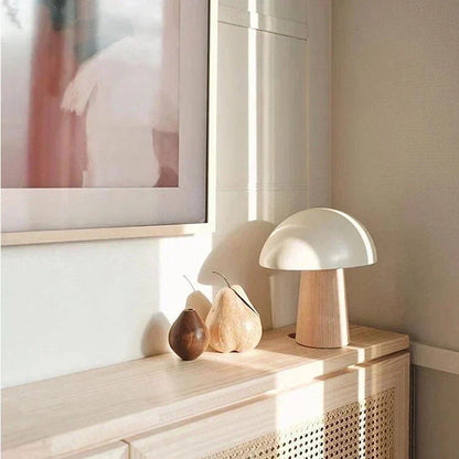 Minimalist Mushroom Table Lamp with Wood Accents