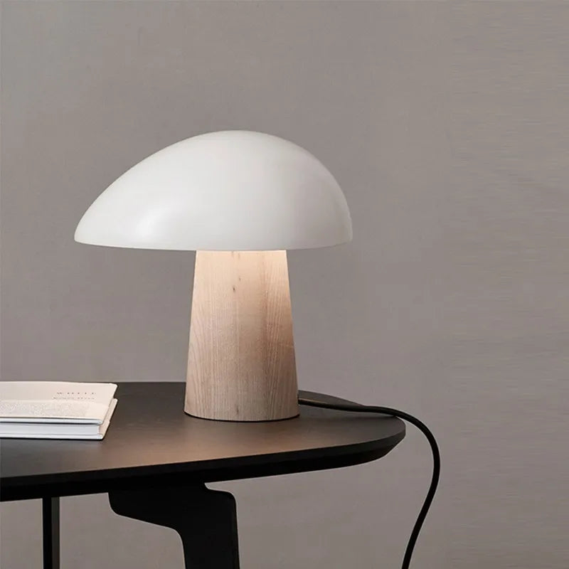 Minimalist Mushroom Table Lamp with Wood Accents