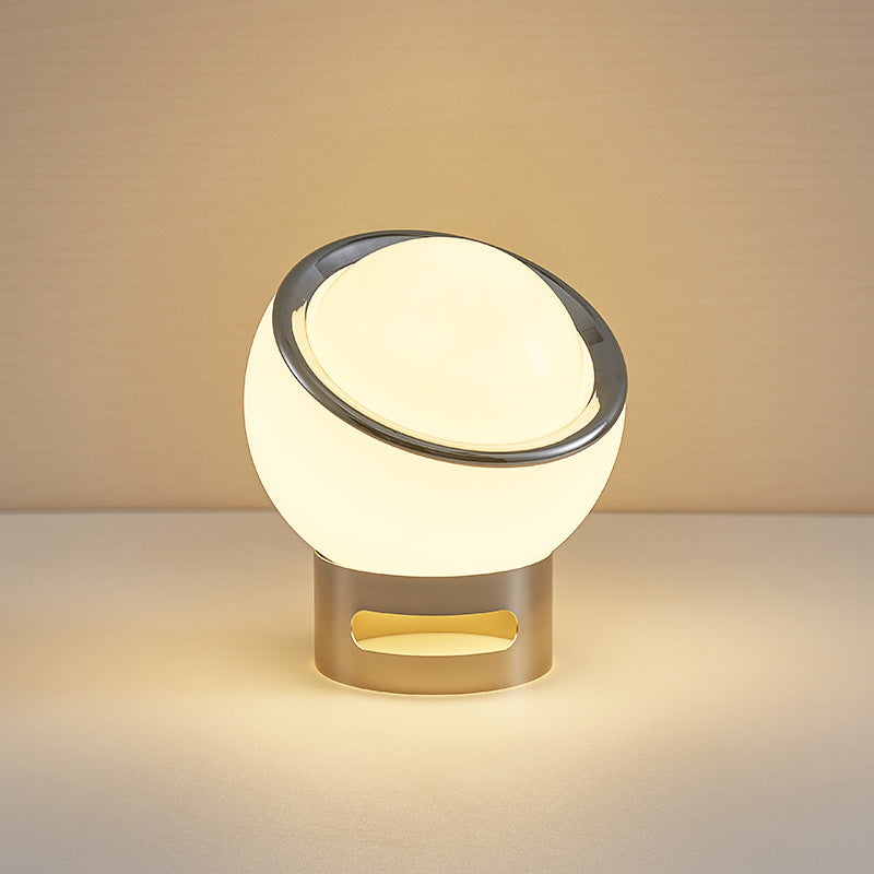 Minimalist Opal Glass Table Lamp with Stainless Steel Base