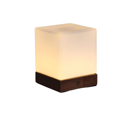 Minimalist Table Lamp with Wooden Accents and Frosted Glass
