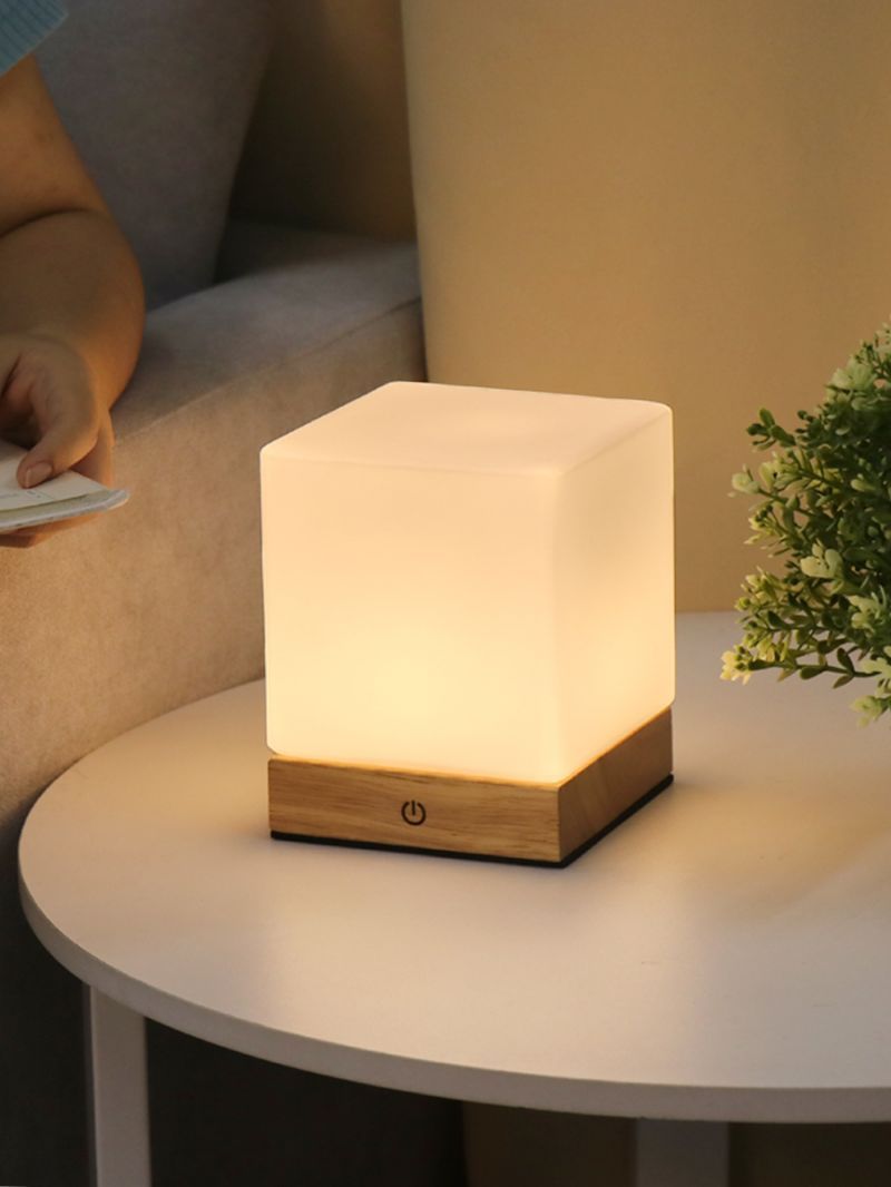 Minimalist Table Lamp with Wooden Accents and Frosted Glass