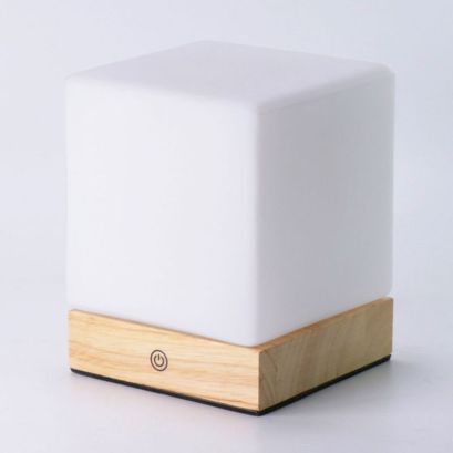 Minimalist Table Lamp with Wooden Accents and Frosted Glass