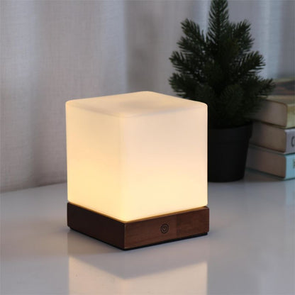Minimalist Table Lamp with Wooden Accents and Frosted Glass