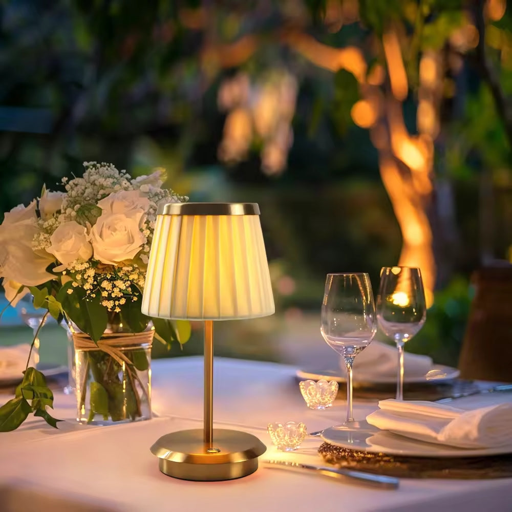 Modern Rechargeable Table Lamp with Fabric Shade