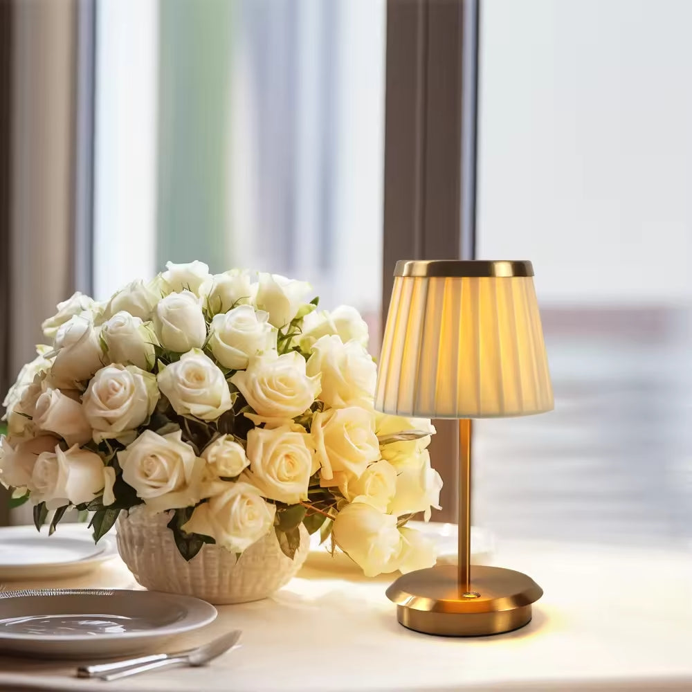 Modern Rechargeable Table Lamp with Fabric Shade