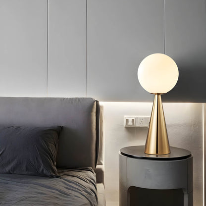 Modern Table Lamp with Glass Accents and Cone-Shaped Design