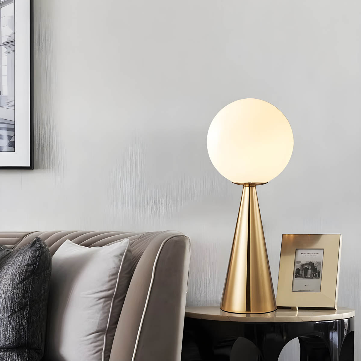 Modern Table Lamp with Glass Accents and Cone-Shaped Design