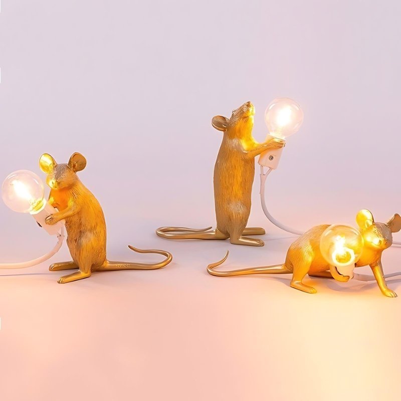 Mouse-Shaped LED Table Lamp with White and Gold Finish